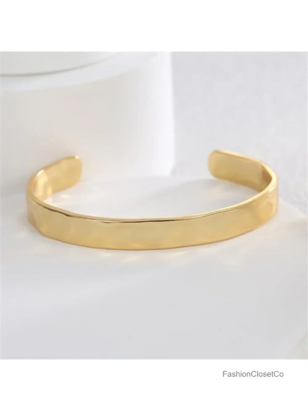 Hammered Irregular Cuff Bracelet - Chunky Adjustable Open Bangles - Gold